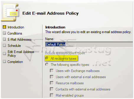 exchange server 2007 address policy